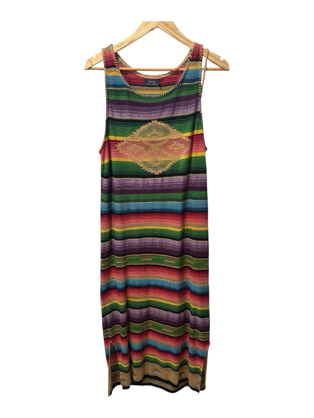 Vintage Polo Ralph Lauren Blue Label Linen silk
Stripe Knit Maxi Dress L